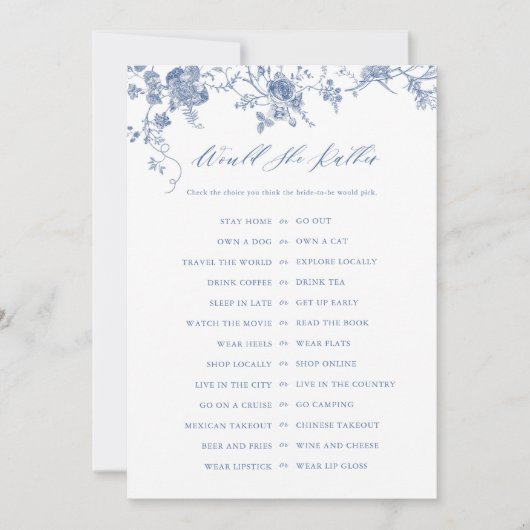 Blauw wil ze liever Vrijgezellenfeest spel Kaarten (Voorkant)