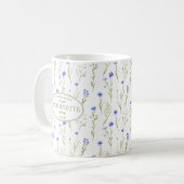 Blauw Wild Bloemmotief Bericht & Datum Koffiemok (Voorkant links)