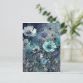 Blauw Wild Field Bloemen Kunst Briefkaart (Staand voorkant)