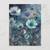Blauw Wild Field Bloemen Kunst Briefkaart (Voorkant)