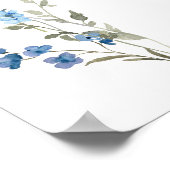 Blauw Wild Floral Dainty Boho Welkomstbord Poster (Hoek)