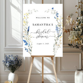 Blauw Wild Floral Dainty Boho Welkomstbord Poster