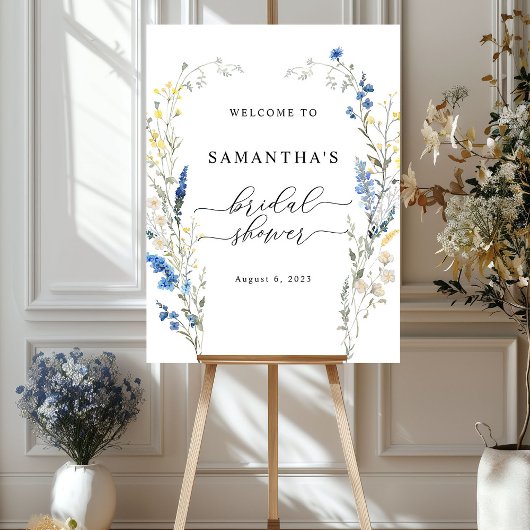 Blauw Wild Floral Dainty Boho Welkomstbord Poster