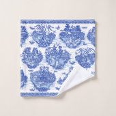 Blauw wild konijn Deer Fox Bird Toile Bad Handdoek (Wasdoekje)