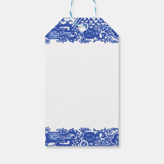 Blauw wild konijn Deer Fox Bird Toile Cadeaulabel (Achterkant)