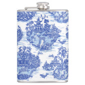 Blauw wild konijn Deer Fox Bird Toile Heupfles (Voorkant)