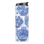 Blauw wild konijn Deer Fox Bird Toile Thermosbeker (Gedraaid links)