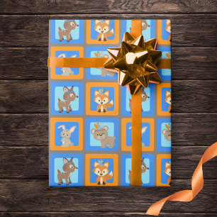 Blauw Wild One Woodland dieren inpakpapier