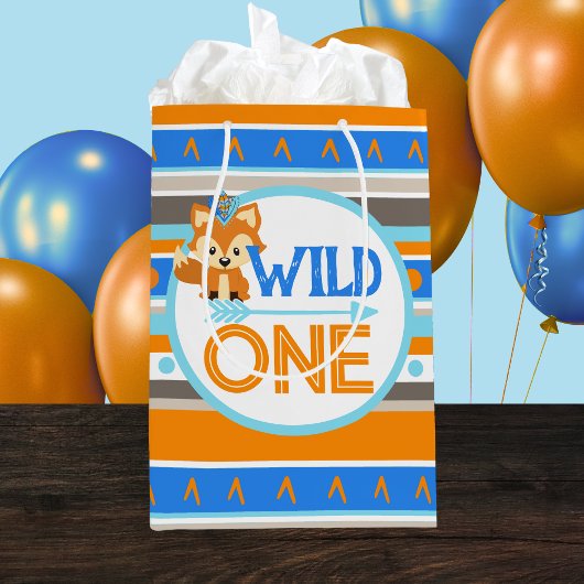 Blauw Wild One Woodland Fox 1e verjaardag geschenk Medium Cadeauzakje