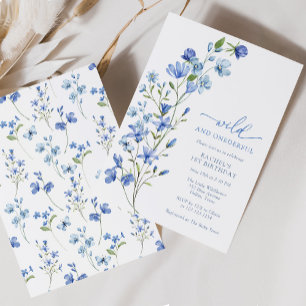 Blauw Wild & Onederful Wildflower 1e Verjaardag Kaart