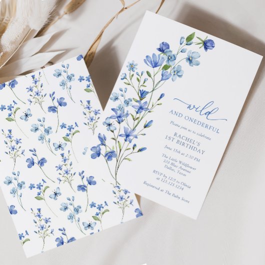 Blauw Wild & Onederful Wildflower 1e Verjaardag Kaart