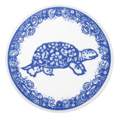 Blauw, wild, schildpadschildpad recht keramische knop (Voorkant)
