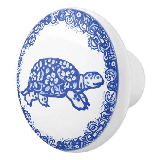 Blauw, wild, schildpadschildpad recht keramische knop (Rechts)