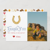 Blauw Wild West Eerste Rodeo Baby Jongen 1e Verjaa Bedankkaart (Voorkant / Achterkant)