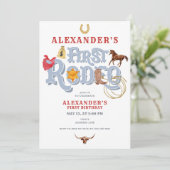 Blauw Wild West Eerste Rodeo Baby Jongen 1e Verjaa Kaart (Staand voorkant)