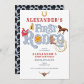 Blauw Wild West Eerste Rodeo Baby Jongen 1e Verjaa Kaart (Voorkant / Achterkant)