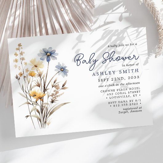 Blauw Wildbloem Boeket Boho Baby shower Kaart