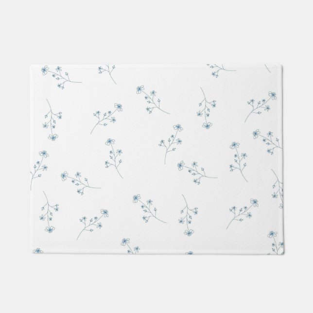 Blauw Wildbloempatroon Deurmat (Voorkant)