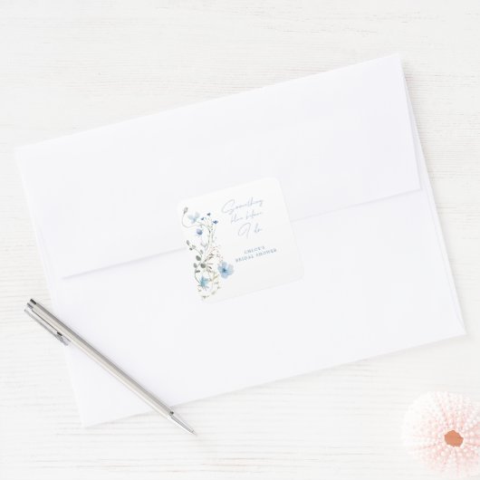 Blauw Wilde Bloem Bruidsmeisjesfeest Vierkante Sticker (Envelop)