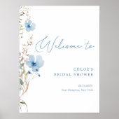 Blauw Wilde Bloemen Bruidscadeau Poster (Voorkant)