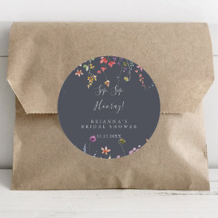 Blauw Wilde Bloemen Sip Sip Hooray Bruiloftsfeest  Ronde Sticker