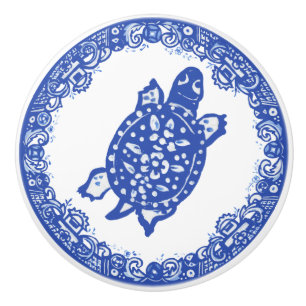 Blauw Wilde Design Spotted Turtle Cute Facts Right Keramische Knop
