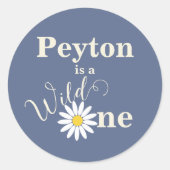 Blauw Wilde Eerste Verjaardag Ronde Sticker (Voorkant)