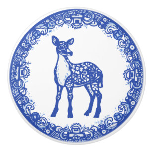 Blauw Wilde Ontwerp Floral Deer Dode Gezichten lin Keramische Knop