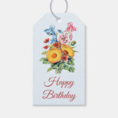  Blauw Wildflower Boeket Happy Birthday Cadeaulabel (Voorkant)
