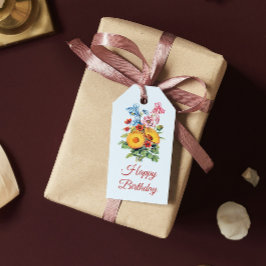  Blauw Wildflower Boeket Happy Birthday Cadeaulabel