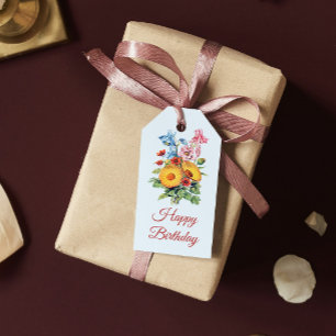 Blauw Wildflower Boeket Happy Birthday Cadeaulabel