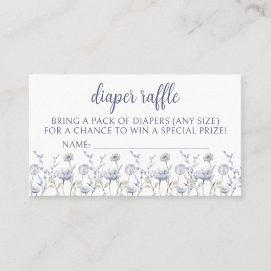 Blauw wildflower boy baby shower luier loterij kaa informatiekaartje (Voorkant)