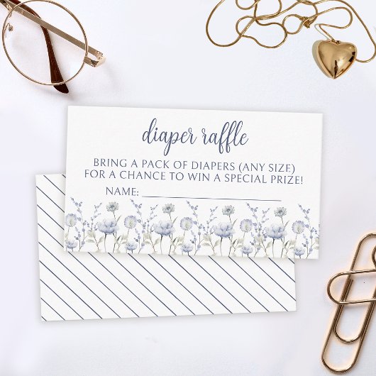 Blauw wildflower boy baby shower luier loterij kaa informatiekaartje