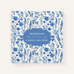  blauw Wildflower gepersonaliseerd recept Notitieboek