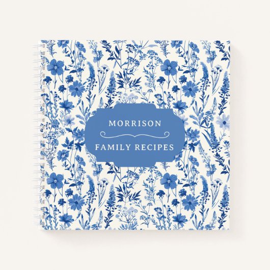  blauw Wildflower gepersonaliseerd recept Notitieboek (Voorkant)