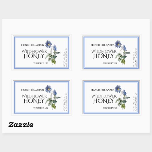 Blauw Wildflower Honing Label (datum geoogst) Aste (Vel)