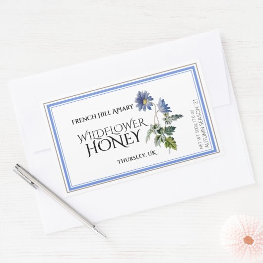 Blauw Wildflower Honing Label (datum geoogst) Aste (Envelop)