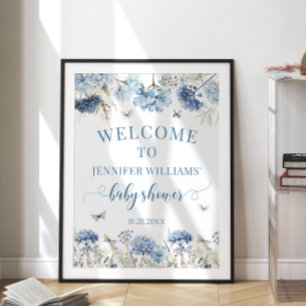 Blauw wildflower vlinder baby shower welkomstbord poster