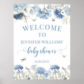 Blauw wildflower vlinder baby shower welkomstbord poster (Voorkant)
