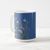 Blauw Wildflowers Patroon op Classic Blue Koffiemok (Voorkant links)
