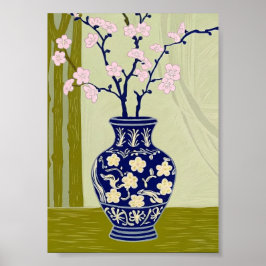 Blauw Wilg Chine de Vas & Roze Kersenbloesem Poster