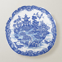 Blauw Wilg eiland Turtles Whimsical Garden Rond Kussen