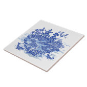 Blauw Wilg eiland Turtles Whimsical Garden Tegeltje (Zijkant)