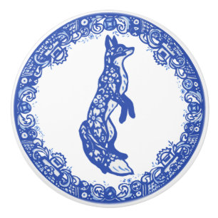 Blauw Wille Design Fox pal naar rechts Keramische Knop