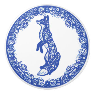 Blauw Wille Design Fox terwijl hij links staat Keramische Knop