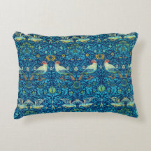 Blauw William Morris Art Vogelkussen