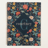 Blauw William Morris Bloem Motief Elegant Monogram Planner (Voorkant)