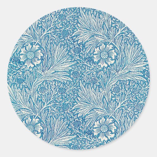 Blauw William Morris Bloemen Patroon Ronde Sticker (Voorkant)