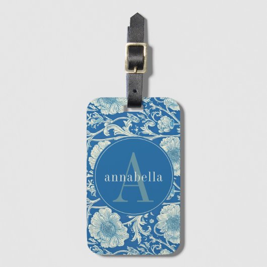 blauw William Morris Tapestry Monogram Bagagelabel (Voorkant (verticaal))