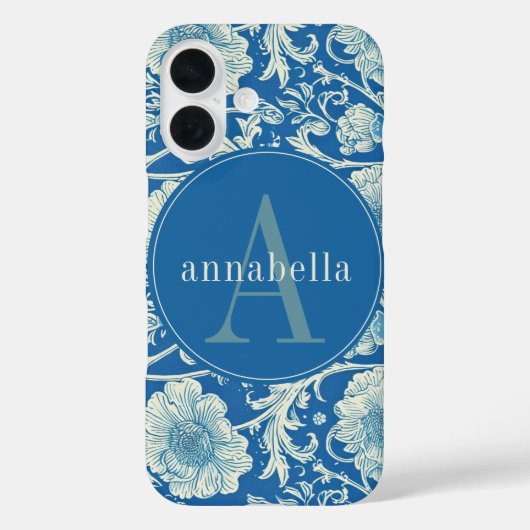  blauw William Morris Tapestry Monogram Case-Mate iPhone Case (Achterkant)